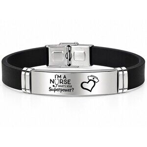 Nurse Bracelet Stainless Steel Silicone Band Engraved RN Gift Medical Jewelry